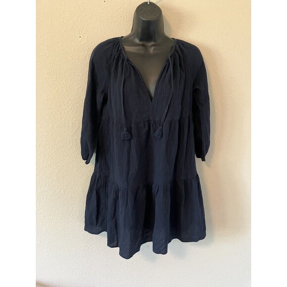 J.Crew Mini Dress Size XXS Navy Tiered Pullover Cotton - Picture 2 of 8